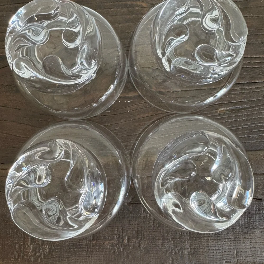 Aderia Glass Clear Footed Glass Desert Bowls Swirl Set of 4 Made in Japan
